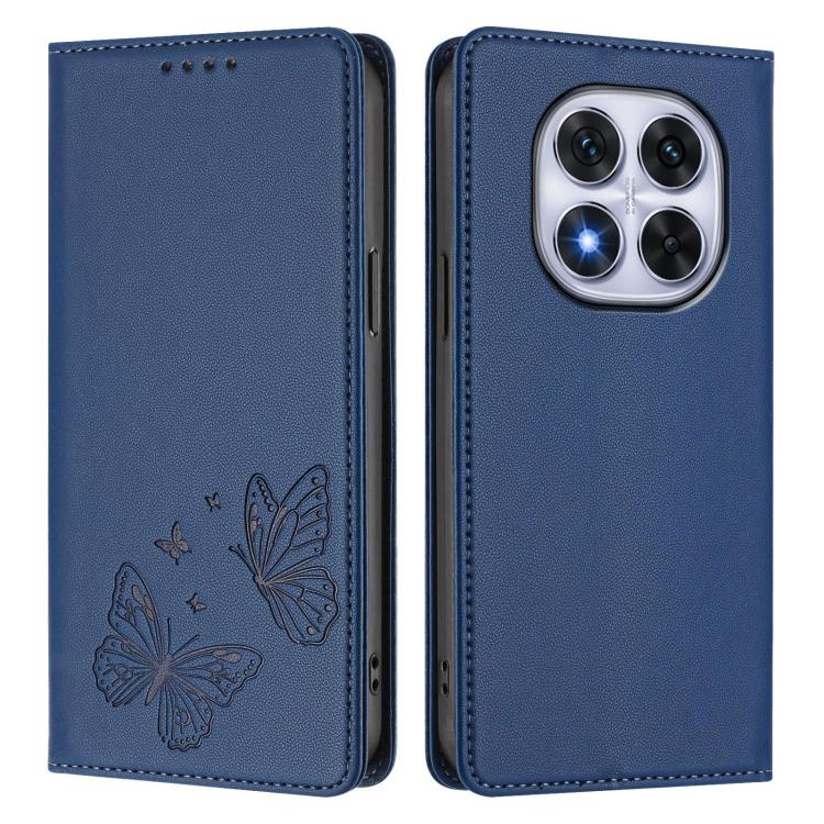 For Redmi Note 14 Pro 4G Strong Magnetic Dual Butterfly RFID Vegan Leather Phone Case