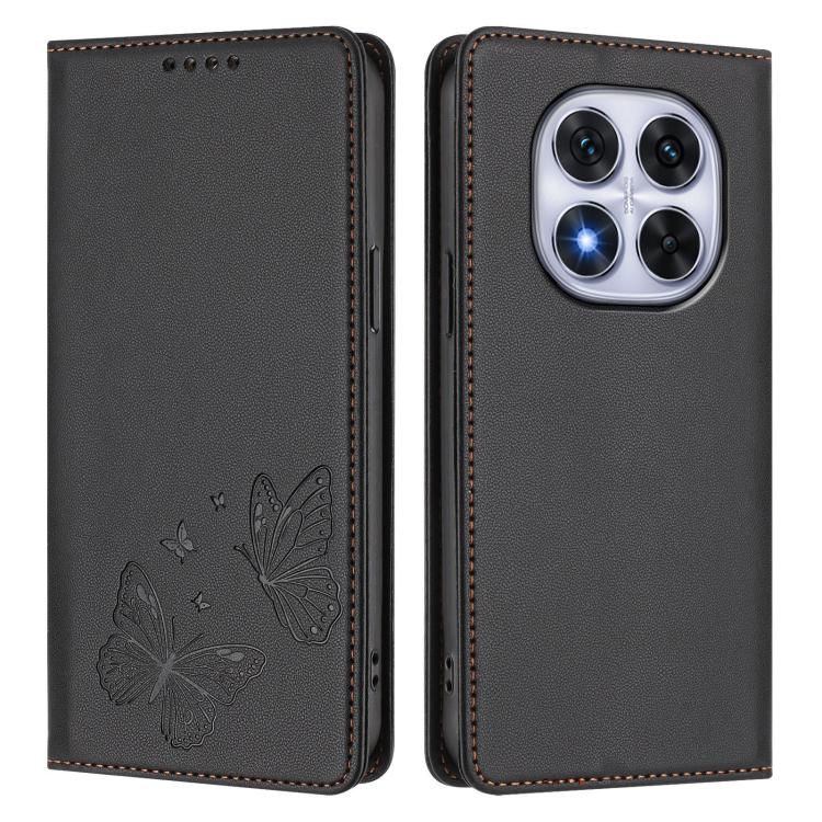 For Redmi Note 14 Pro 4G Strong Magnetic Dual Butterfly RFID Vegan Leather Phone Case