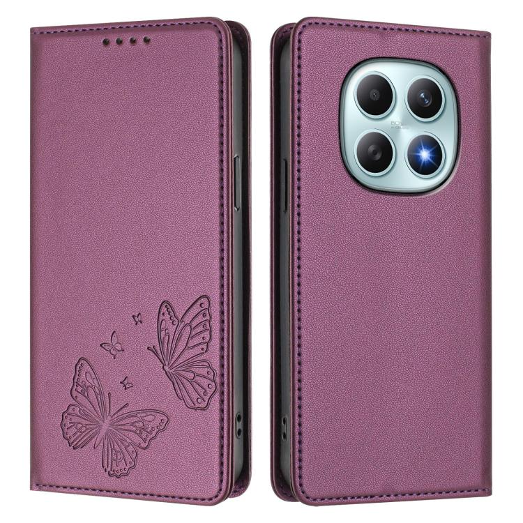 For Redmi Note 15 5G / 4G 164mm / Poco M8 5G Strong Magnetic Dual Butterfly RFID Vegan Leather Phone Case