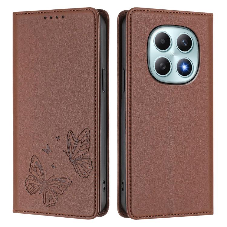 For Redmi Note 15 5G / 4G 164mm / Poco M8 5G Strong Magnetic Dual Butterfly RFID Vegan Leather Phone Case
