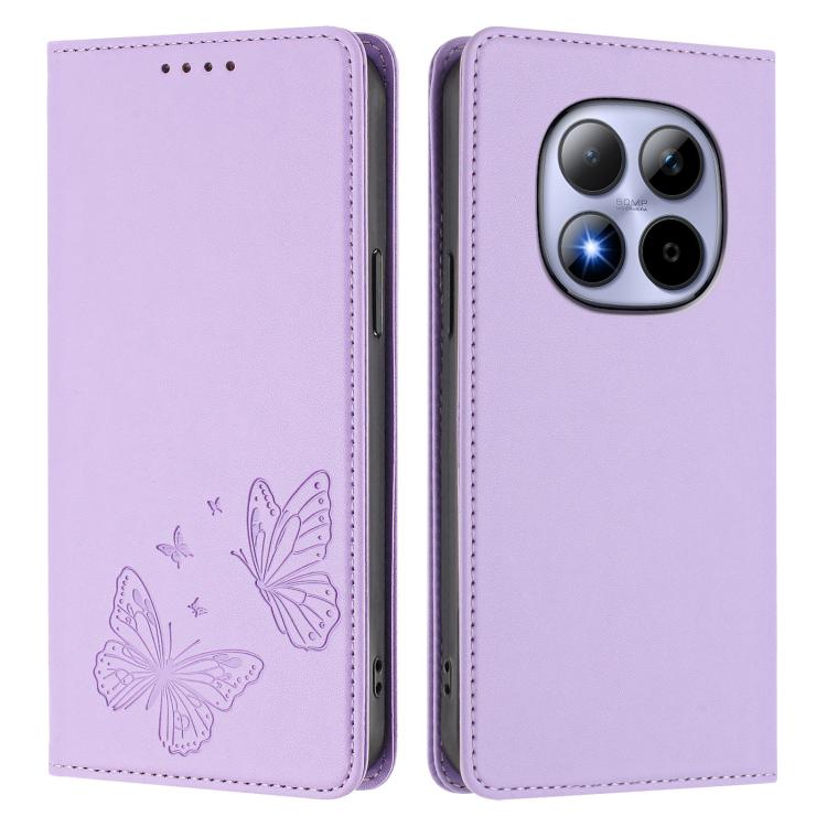 For Redmi Note 15 Pro 4G Global 163.2mm Strong Magnetic Dual Butterfly RFID Vegan Leather Phone Case