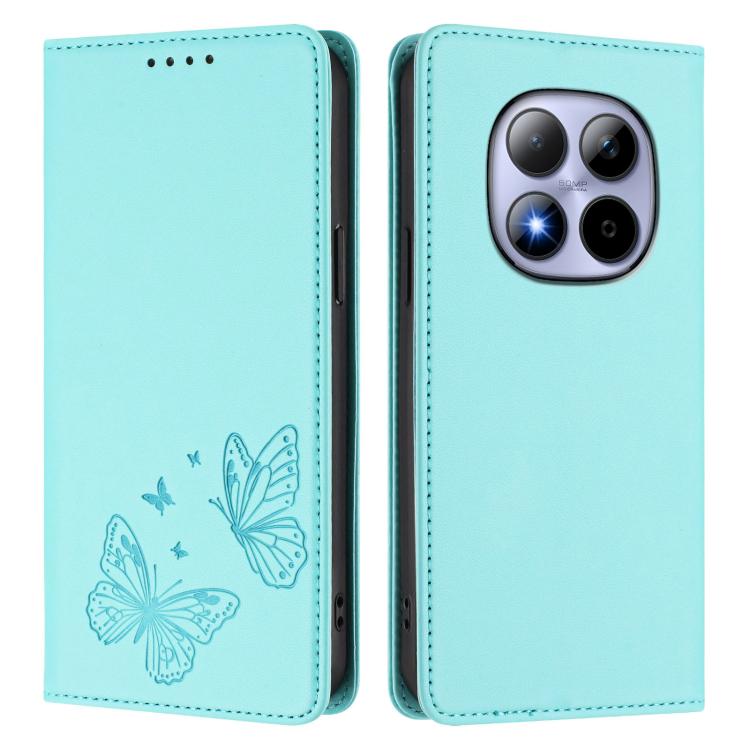 For Redmi Note 15 Pro 4G Global 163.2mm Strong Magnetic Dual Butterfly RFID Vegan Leather Phone Case