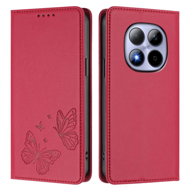 For Redmi Note 15 Pro 4G Global 163.2mm Strong Magnetic Dual Butterfly RFID Vegan Leather Phone Case