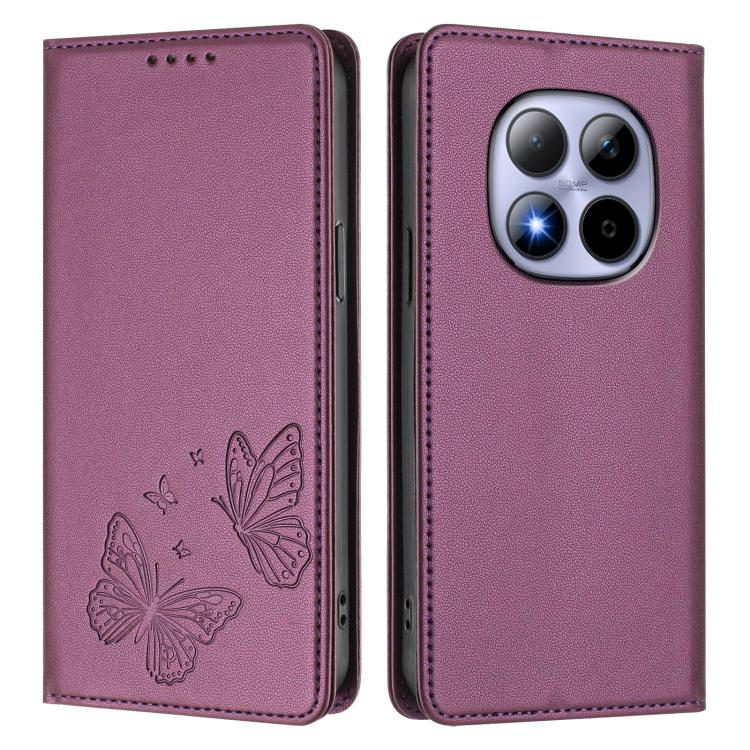 For Redmi Note 15 Pro 4G Global 163.2mm Strong Magnetic Dual Butterfly RFID Vegan Leather Phone Case