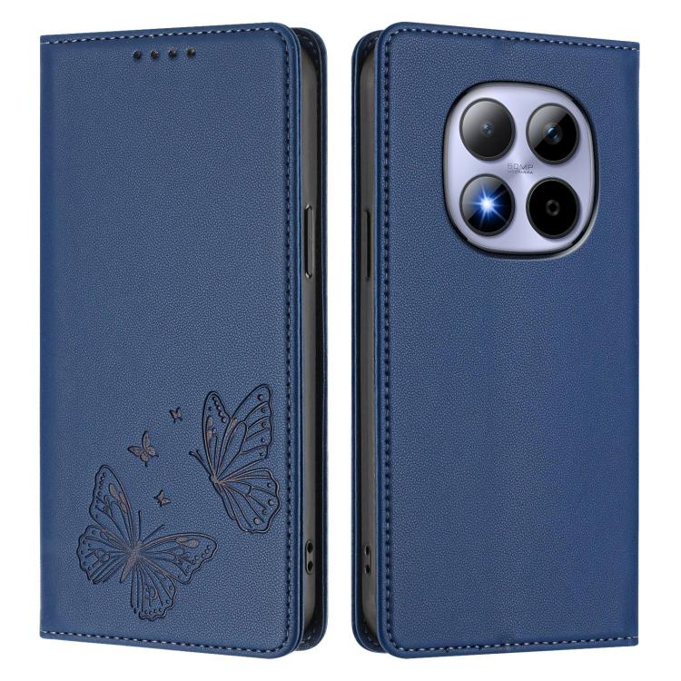 For Redmi Note 15 Pro 4G Global 163.2mm Strong Magnetic Dual Butterfly RFID Vegan Leather Phone Case
