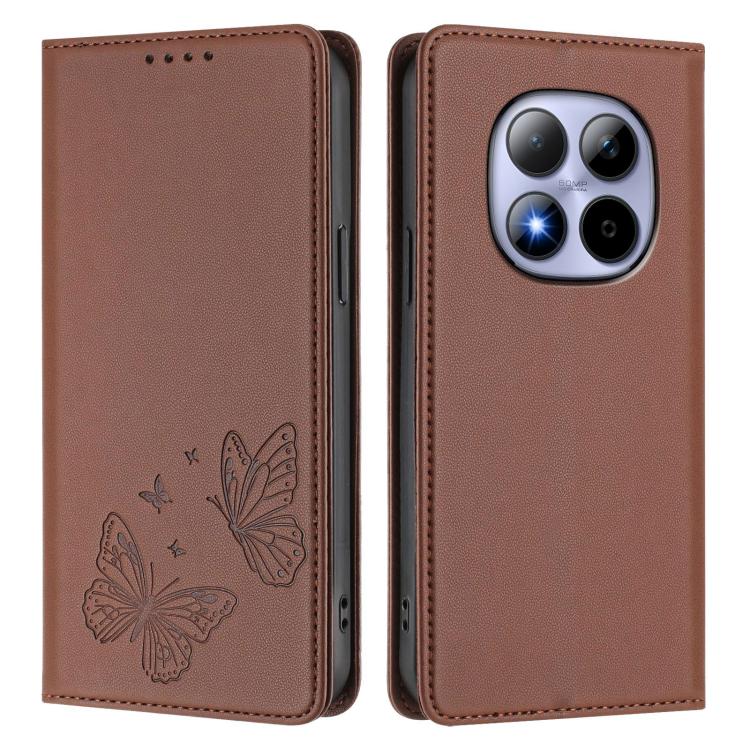 For Redmi Note 15 Pro 4G Global 163.2mm Strong Magnetic Dual Butterfly RFID Vegan Leather Phone Case