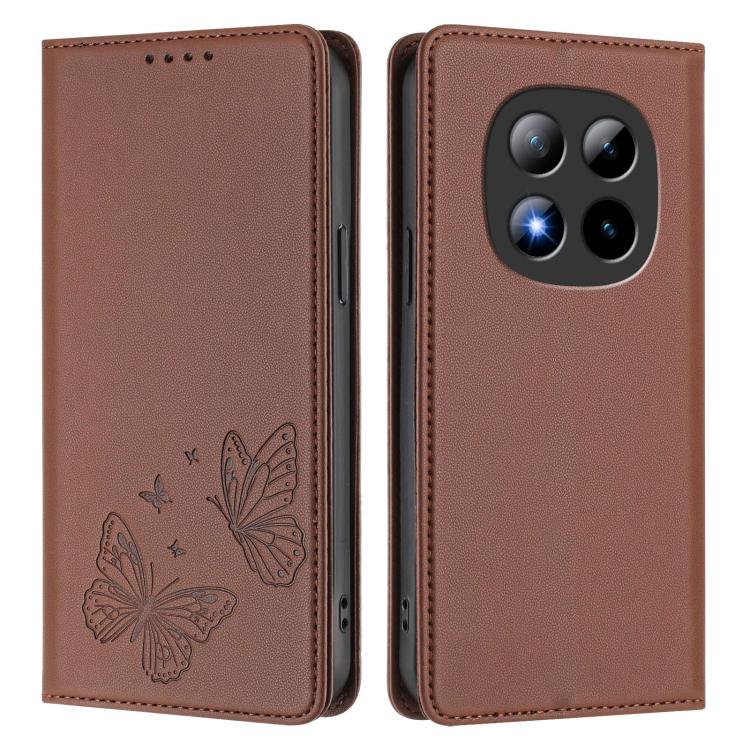For Redmi Note 15 Pro+ 5G 163.3mm / Poco M8 Pro 5G Strong Magnetic Dual Butterfly RFID Vegan Leather Phone Case