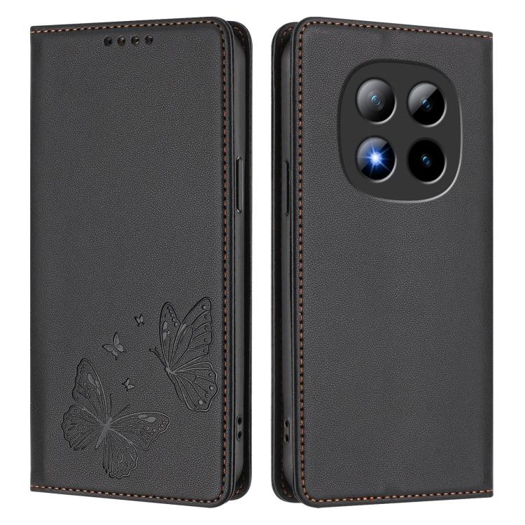 For Redmi Note 15 Pro+ 5G 163.3mm / Poco M8 Pro 5G Strong Magnetic Dual Butterfly RFID Vegan Leather Phone Case