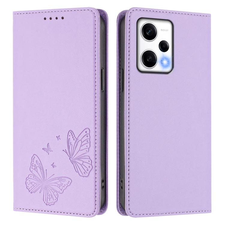 For Redmi Note 12 Pro+ 5G / Note 12 Explorer Strong Magnetic Dual Butterfly RFID Vegan Leather Phone Case