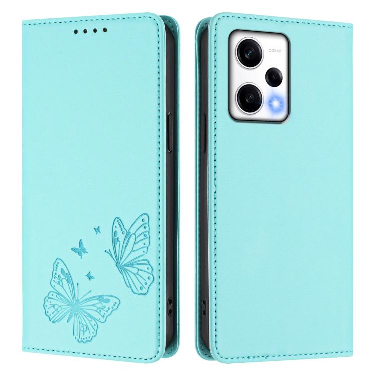 For Redmi Note 12 Pro+ 5G / Note 12 Explorer Strong Magnetic Dual Butterfly RFID Vegan Leather Phone Case