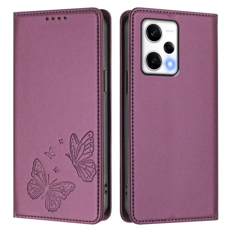 For Redmi Note 12 Pro+ 5G / Note 12 Explorer Strong Magnetic Dual Butterfly RFID Vegan Leather Phone Case