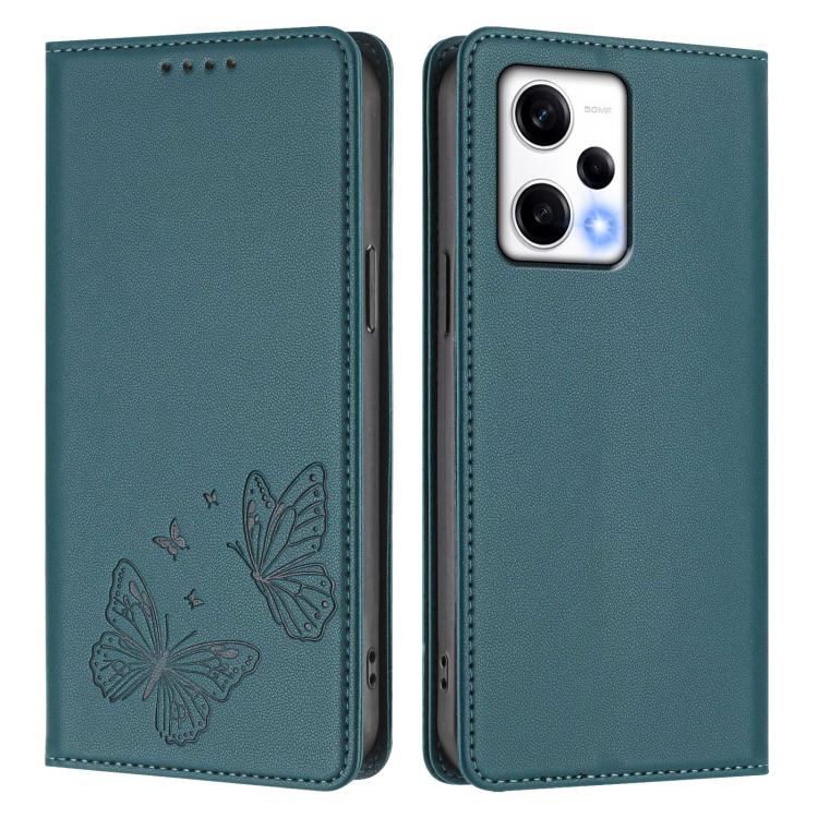 For Redmi Note 12 Pro+ 5G / Note 12 Explorer Strong Magnetic Dual Butterfly RFID Vegan Leather Phone Case