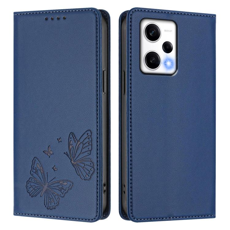For Redmi Note 12 Pro+ 5G / Note 12 Explorer Strong Magnetic Dual Butterfly RFID Vegan Leather Phone Case