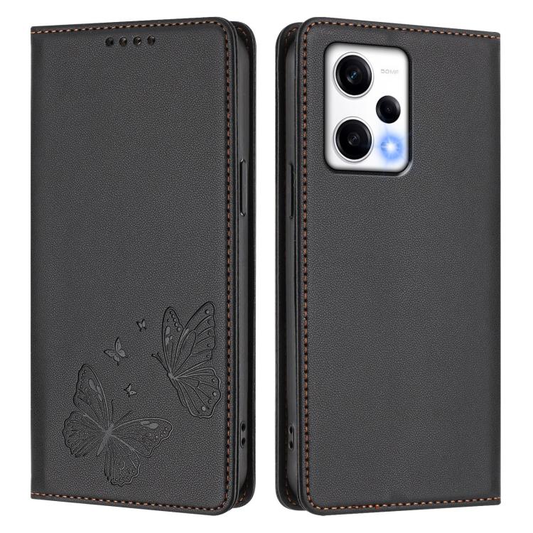 For Redmi Note 12 Pro+ 5G / Note 12 Explorer Strong Magnetic Dual Butterfly RFID Vegan Leather Phone Case