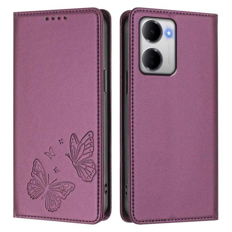 For Redmi 15a 5G Strong Magnetic Dual Butterfly RFID Vegan Leather Phone Case