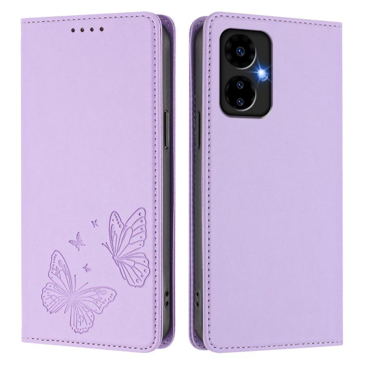 For Boost Mobile Celero 5G 2024 / Celero 3 5G Strong Magnetic Dual Butterfly RFID Vegan Leather Phone Case