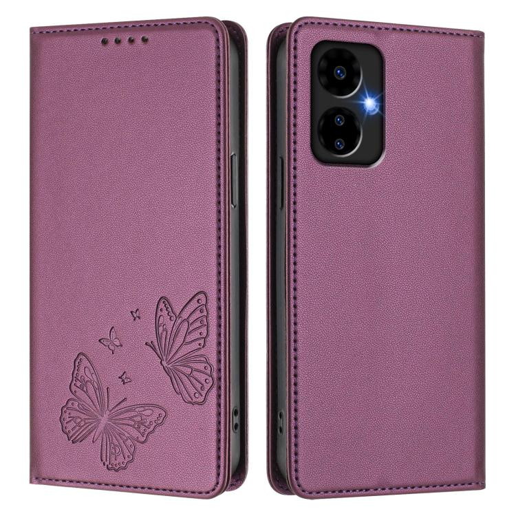For Boost Mobile Celero 5G 2024 / Celero 3 5G Strong Magnetic Dual Butterfly RFID Vegan Leather Phone Case