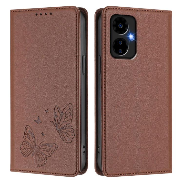 For Boost Mobile Celero 5G 2024 / Celero 3 5G Strong Magnetic Dual Butterfly RFID Vegan Leather Phone Case