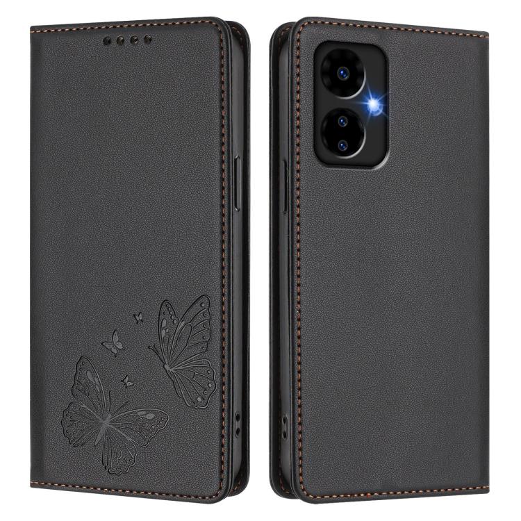 For Boost Mobile Celero 5G 2024 / Celero 3 5G Strong Magnetic Dual Butterfly RFID Vegan Leather Phone Case