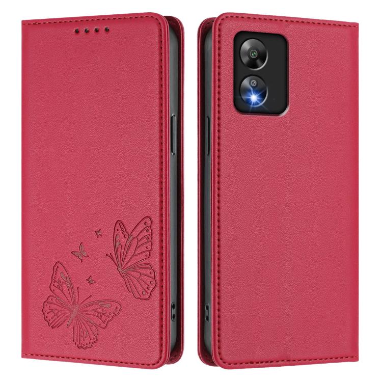 For Boost Mobile Celero 5G SC Strong Magnetic Dual Butterfly RFID Vegan Leather Phone Case