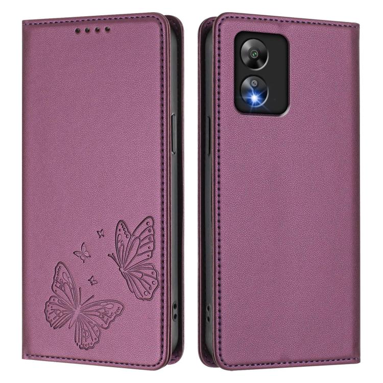 For Boost Mobile Celero 5G SC Strong Magnetic Dual Butterfly RFID Vegan Leather Phone Case