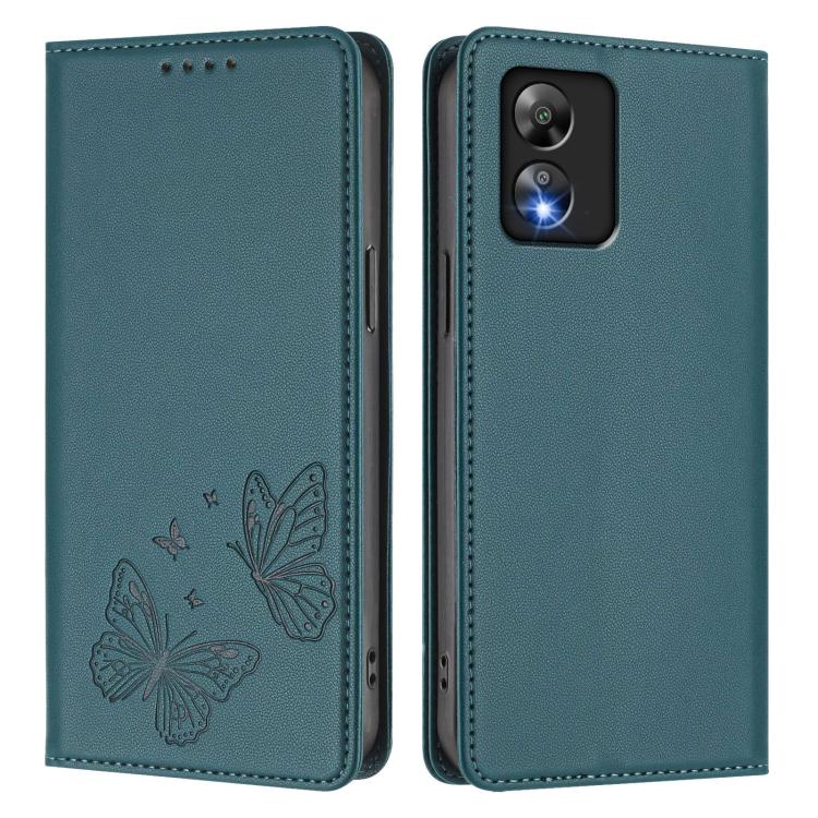 For Boost Mobile Celero 5G SC Strong Magnetic Dual Butterfly RFID Vegan Leather Phone Case