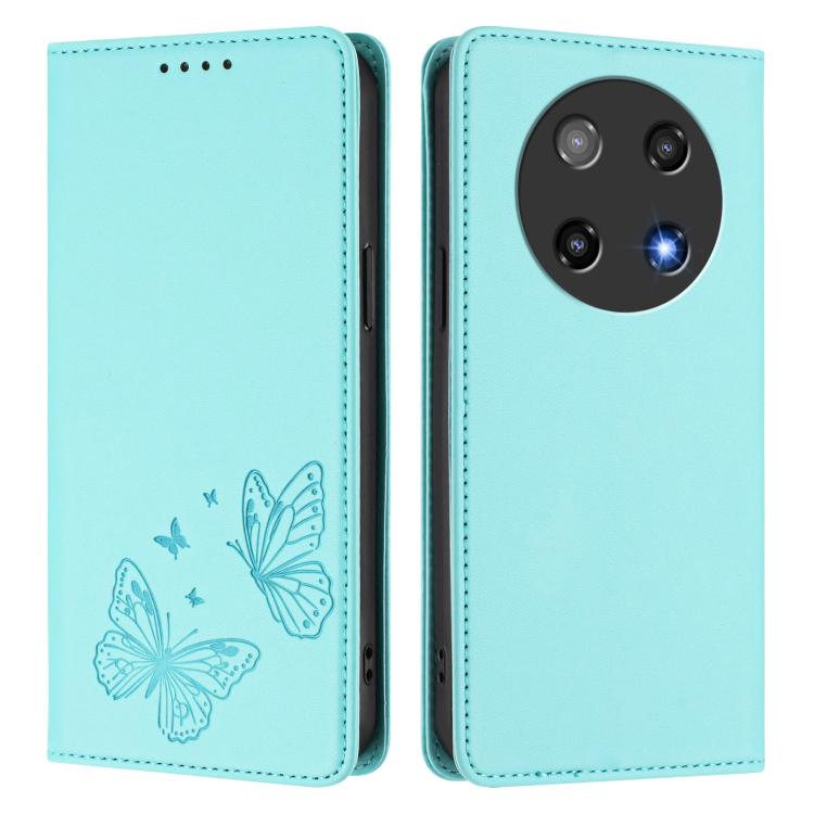 For Coolpad C16 Strong Magnetic Dual Butterfly RFID Vegan Leather Phone Case