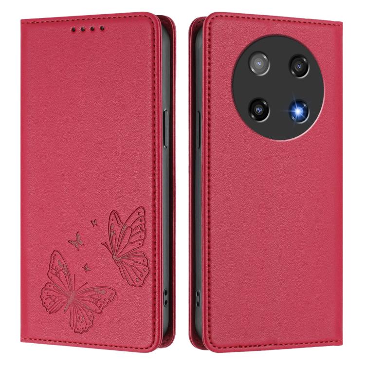 For Coolpad C16 Strong Magnetic Dual Butterfly RFID Vegan Leather Phone Case