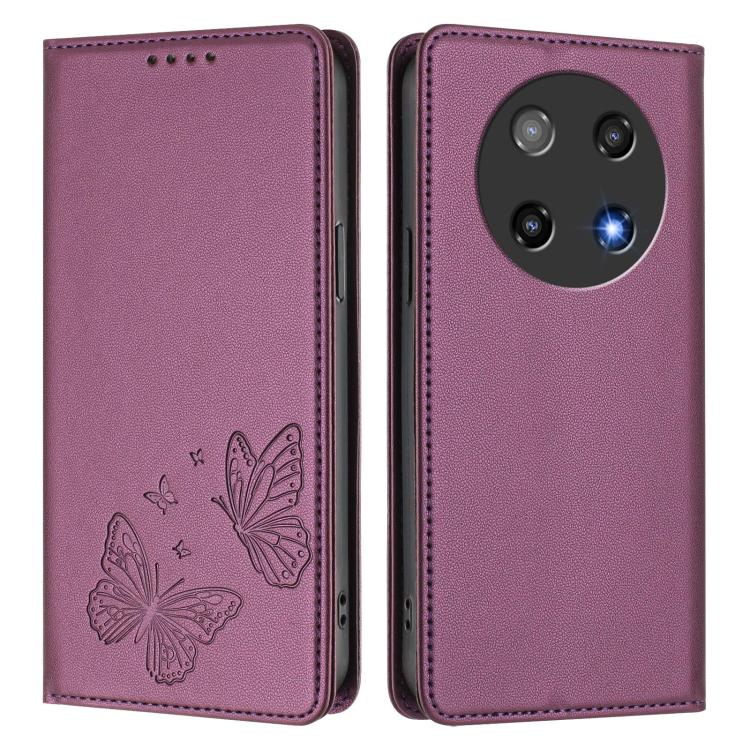 For Coolpad C16 Strong Magnetic Dual Butterfly RFID Vegan Leather Phone Case