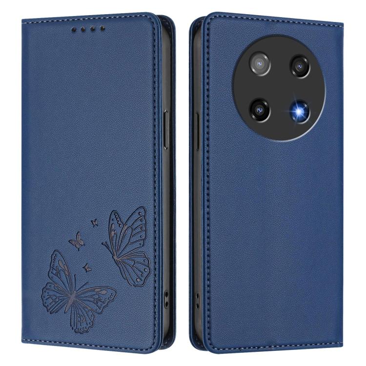 For Coolpad C16 Strong Magnetic Dual Butterfly RFID Vegan Leather Phone Case