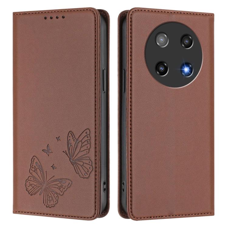 For Coolpad C16 Strong Magnetic Dual Butterfly RFID Vegan Leather Phone Case