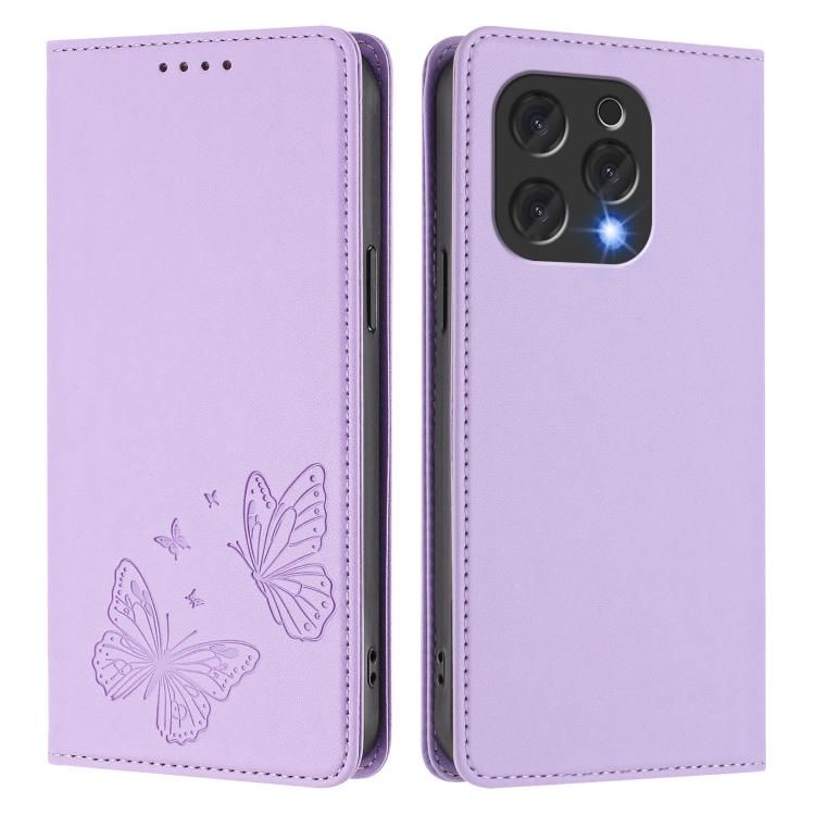 For Doogee N55 / N55 Plus Strong Magnetic Dual Butterfly RFID Vegan Leather Phone Case