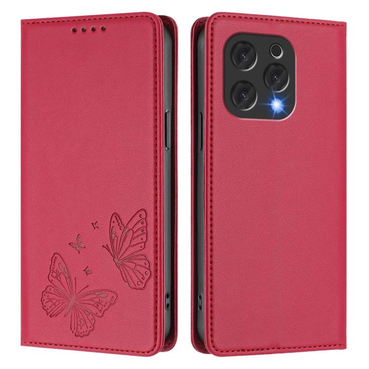 For Doogee N55 / N55 Plus Strong Magnetic Dual Butterfly RFID Vegan Leather Phone Case