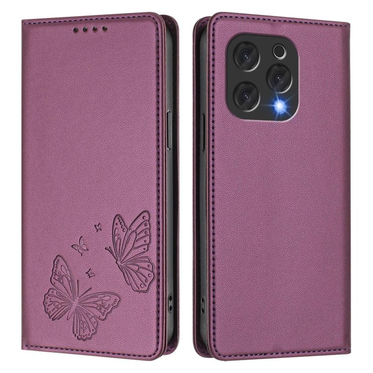For Doogee N55 / N55 Plus Strong Magnetic Dual Butterfly RFID Vegan Leather Phone Case