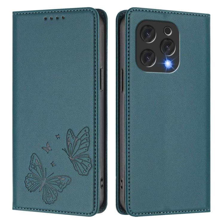 For Doogee N55 / N55 Plus Strong Magnetic Dual Butterfly RFID Vegan Leather Phone Case