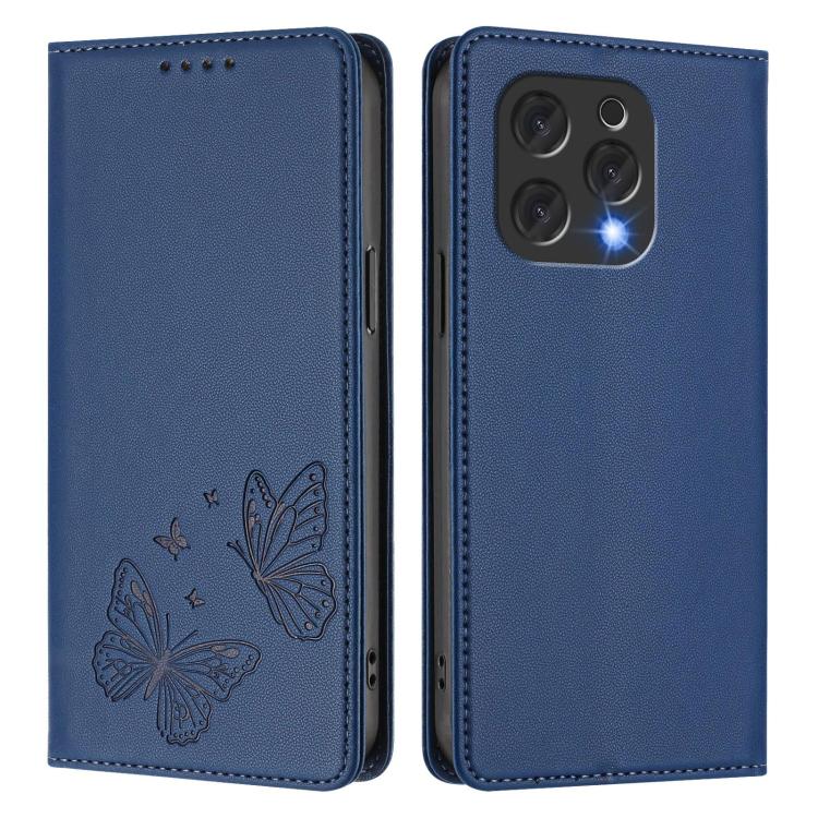 For Doogee N55 / N55 Plus Strong Magnetic Dual Butterfly RFID Vegan Leather Phone Case