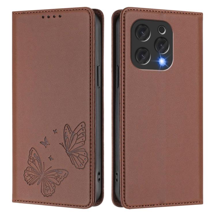 For Doogee N55 / N55 Plus Strong Magnetic Dual Butterfly RFID Vegan Leather Phone Case