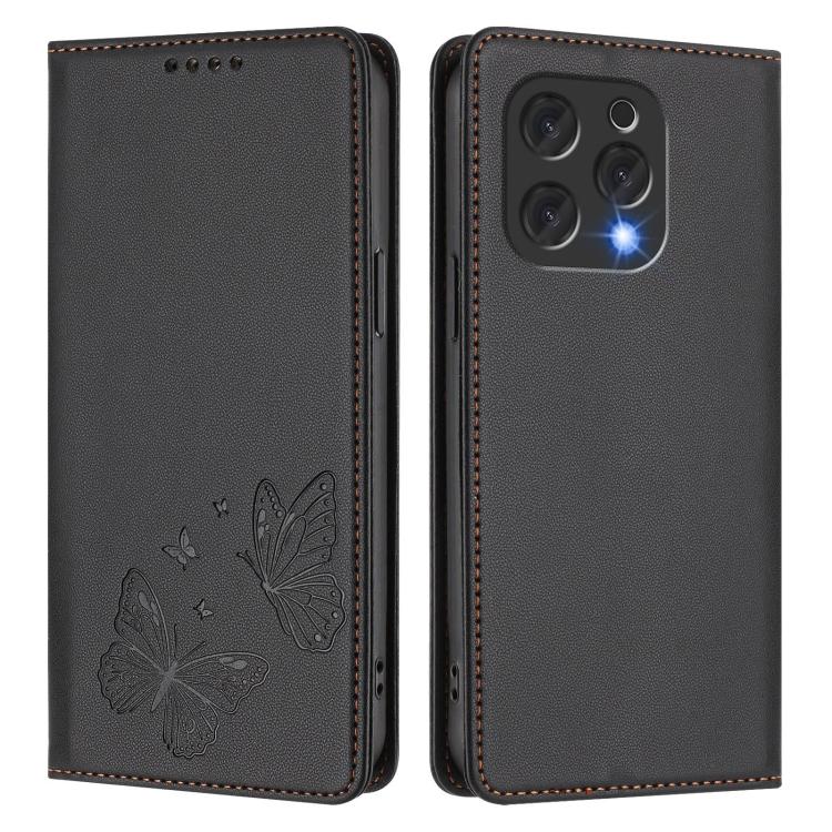 For Doogee N55 / N55 Plus Strong Magnetic Dual Butterfly RFID Vegan Leather Phone Case