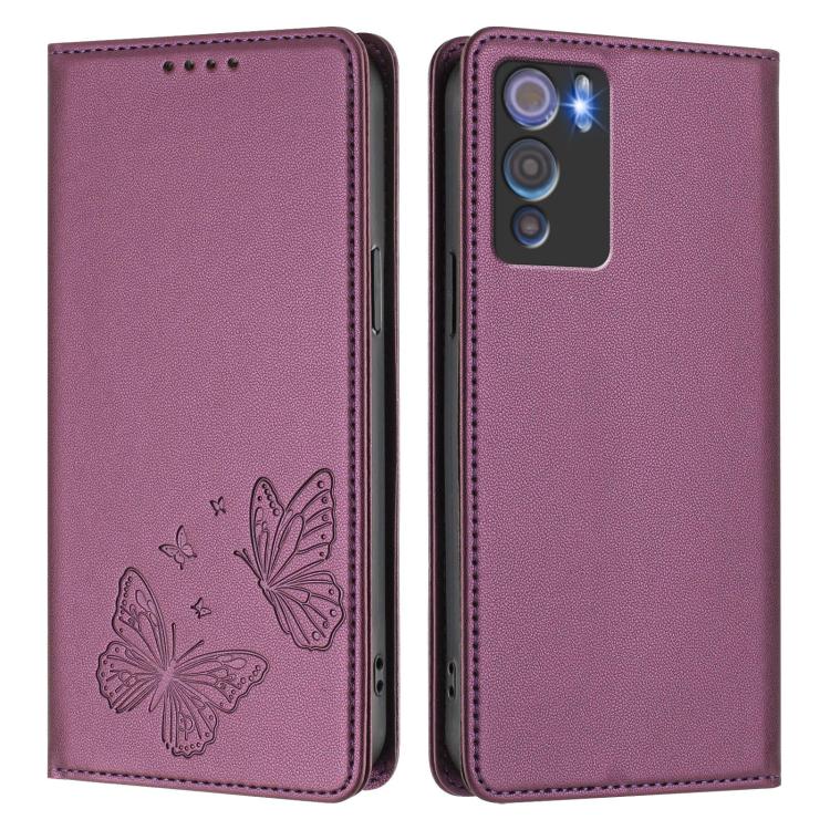 For Doogee N60 Pro Strong Magnetic Dual Butterfly RFID Vegan Leather Phone Case
