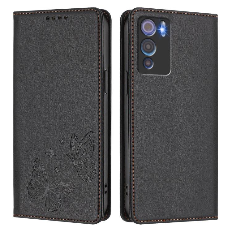 For Doogee N60 Pro Strong Magnetic Dual Butterfly RFID Vegan Leather Phone Case