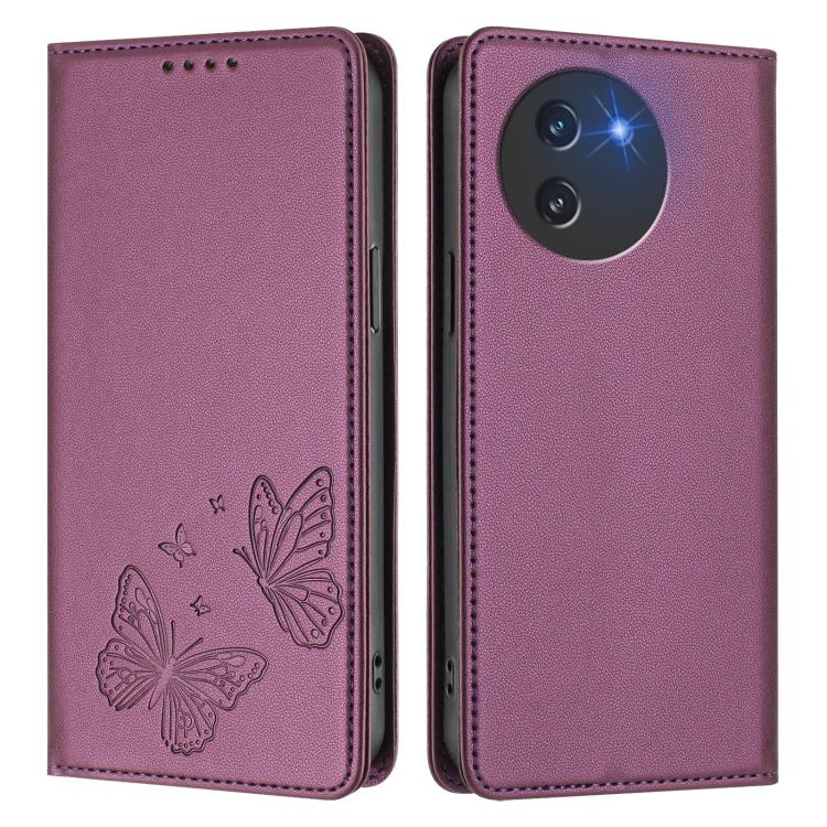 For Doogee Note 59 5G / Note 59 Pro Strong Magnetic Dual Butterfly RFID Vegan Leather Phone Case