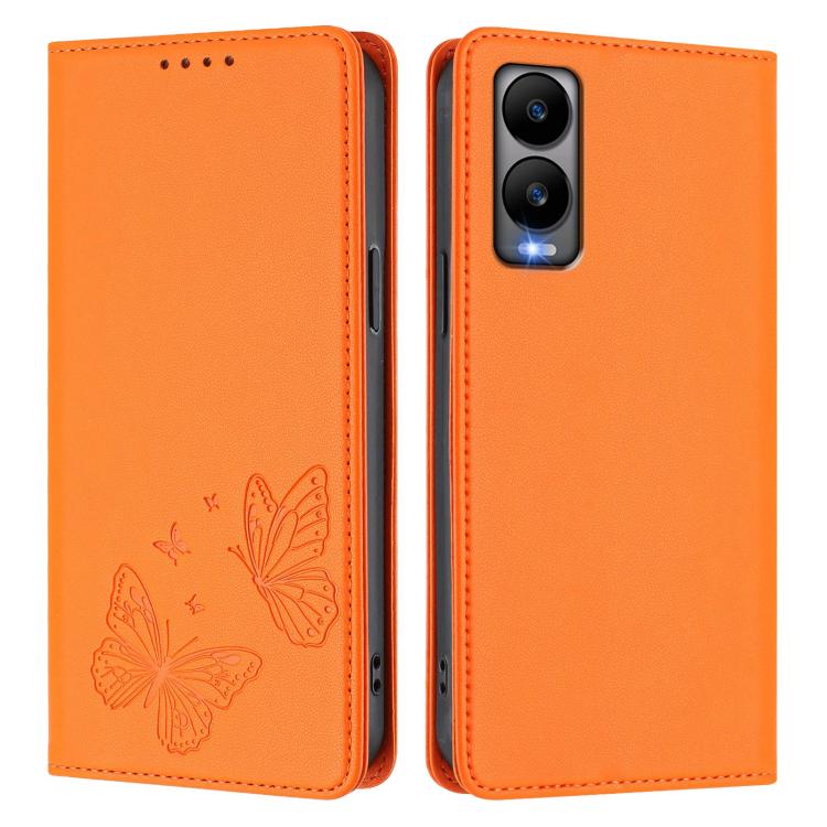 For Cricket Debut S3 Strong Magnetic Dual Butterfly RFID Vegan Leather Phone Case