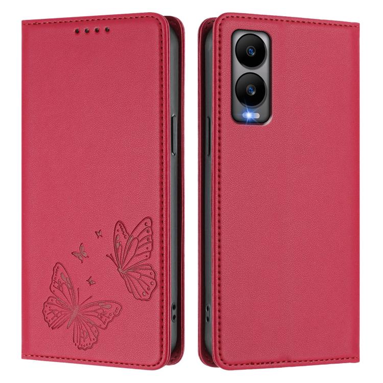 For Cricket Debut S3 Strong Magnetic Dual Butterfly RFID Vegan Leather Phone Case