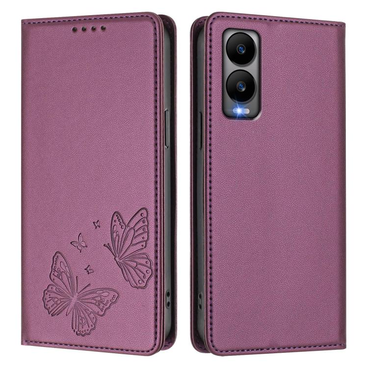 For Cricket Debut S3 Strong Magnetic Dual Butterfly RFID Vegan Leather Phone Case