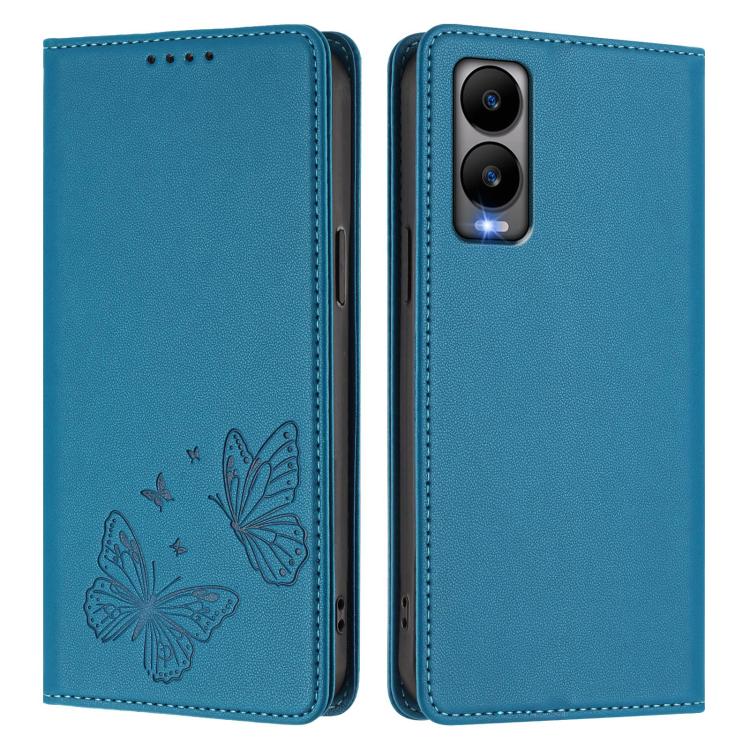 For Cricket Debut S3 Strong Magnetic Dual Butterfly RFID Vegan Leather Phone Case