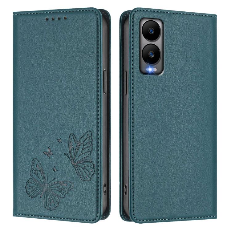 For Cricket Debut S3 Strong Magnetic Dual Butterfly RFID Vegan Leather Phone Case