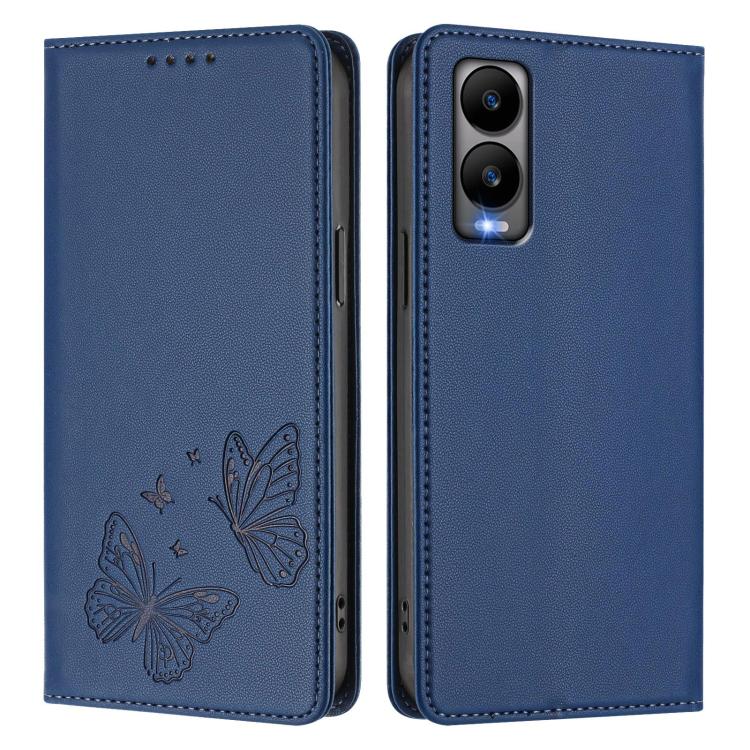 For Cricket Debut S3 Strong Magnetic Dual Butterfly RFID Vegan Leather Phone Case