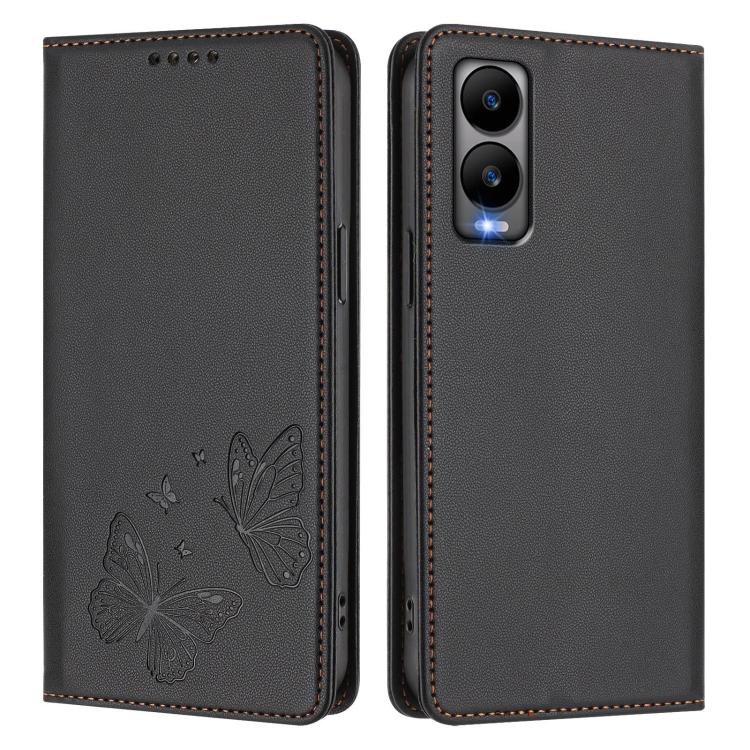 For Cricket Debut S3 Strong Magnetic Dual Butterfly RFID Vegan Leather Phone Case