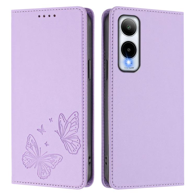 For Cricket Icon 6 / AT&T Verge Strong Magnetic Dual Butterfly RFID Vegan Leather Phone Case