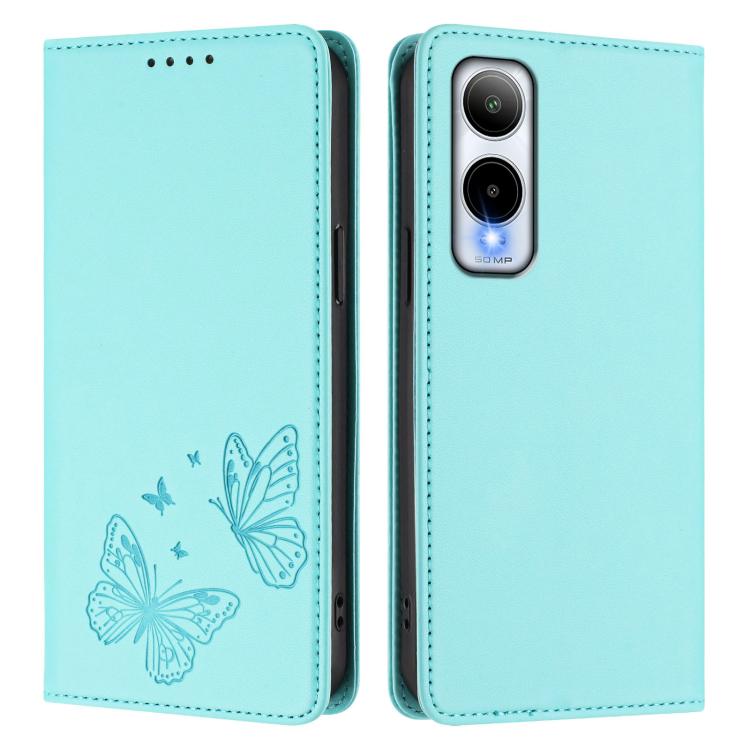 For Cricket Icon 6 / AT&T Verge Strong Magnetic Dual Butterfly RFID Vegan Leather Phone Case